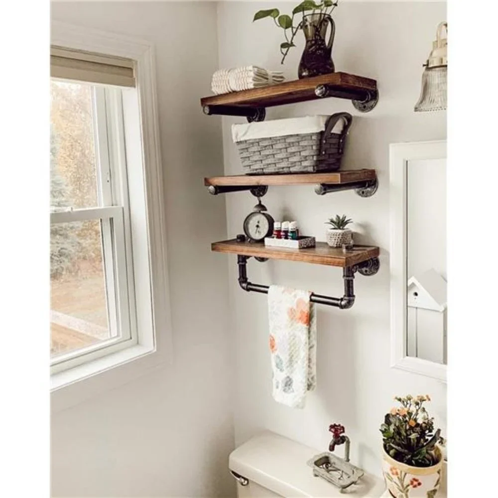 Bathroom Shelves Wall Mounted 3 Tier Bathroom Shelves Rustic Wall Pipe Shelving
